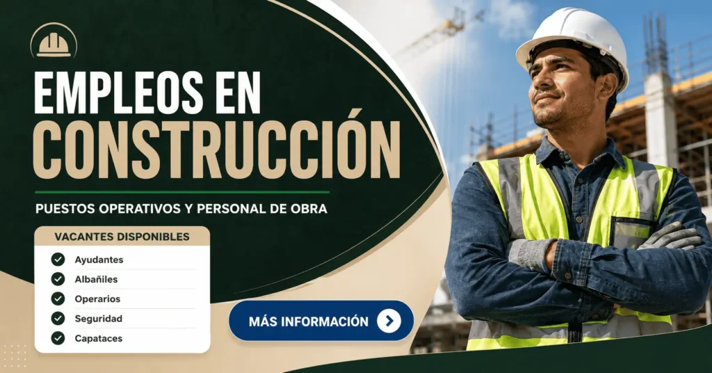 Empleos en construcción: puestos operativos, ayudantes y personal de obra